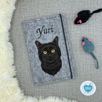 Impfpasshülle Katze Designbeispiel grau meliert für die Bombay Katze